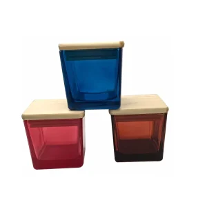 ODM Factory OEM 180ml 300ml Blue Empty Glass Candle Jars Square Candle Holder Wax Glass Jar with Cork
