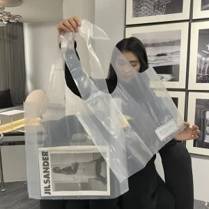 ODM OEM Custom Logo Large Plastic Transparent Jelly Candy Color Grocery Gift Shopping Tote Bag PE Plastic Bag