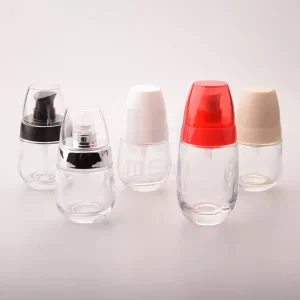 OEM Custom 30ml Clear Glass Refillable Lotion Bottle with Plastic Pump for Skincare & Liquid Foundation Luxury Cosmetics Carton