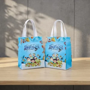 OEM Custom Cartoon Food Print Durable Non Woven Tote Bag Flexiloop Handle Eco Snack Bakery Takeaway Supermarket Catering