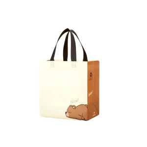 OEM Custom Cute Sleeping Bear Print Non Woven Durable Tote Bag Eco Reusable Supermarket Snack Bakery Takeaway Handbag Food Shop