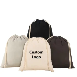 OEM Custom Logo Muslin Drawstring Dust Bag for Storage Biodegradable Cotton Gift Canvas Drawstring Cotton Pouch