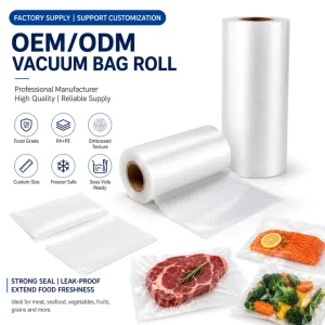 OEM Custom Logo Vacuum Sealer Bags and Rolls Food Grade PA PE Embossed Food Storage Packaging