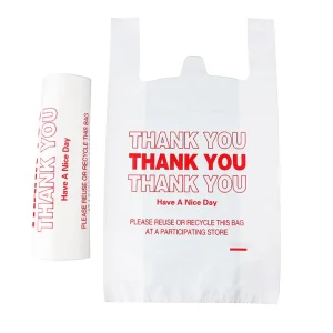 OEM Custom T Shape Thank You T Shirt PE Reusable Plastic Shopping Bag with Gravure Printing for Retail Supermarket