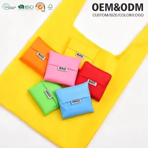 OEM Customize Ripstop Nylon Foldable Tote Bag Folding Grocery Polyester Bag Foldable Reusable Shopping Bags