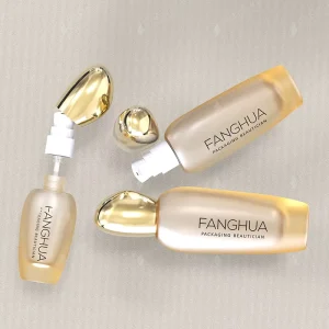 OEM ODM Cosmetic Packaging Golden Color Frosted Glass Bottle Plastic Lid 100ML Glass Bottle