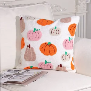 OEM ODM Customization 100% Polyester Pink Orange Pumpkin Pillowcase Cushion Case Features Decorative Hook