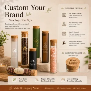 OEM ODM Glass Tube Jar with Cork for Honey Sticks and Dry Fruit Packaging