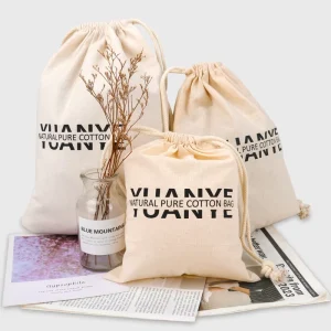 OEM Reusable Portable 130GSM Natural Cotton Dust Custom Cotton Drawstring Bag with Custom Printed Logo All Seasons