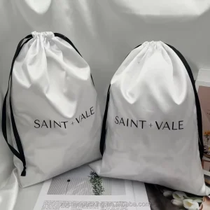 OEM White Satin Silk Drawstring Bag Luxury Wig Bags Hair Packaging Satin Hair Bags Silk Dust Bag Custom Logo