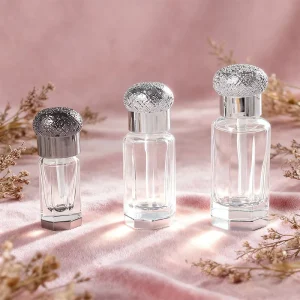 Octagon Silver Golden Crown Lid 3ml 6ml 12ml Arabic Attar Glass Perfume Bottle