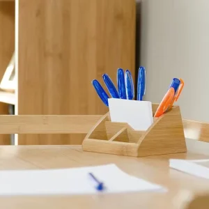 Office Desk Organizer Bamboo Pen Holder Wooden Pen Box