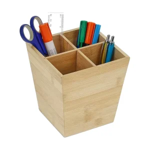 Office Used Desk Organizer Bamboo Pen Holder Wooden Pen Box Space Saving Desk Organizer