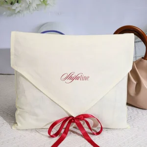 Organic Cotton Envelope Clothing Storage Dust Bag With Bow Custom Logo Printed Muslin Handbag Shoe Packing Bag