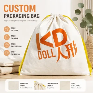 Organic Cotton Printed Muslin Canvas Drawstring Bag Custom Logo Large Nature Cotton Dust Packaging Bag for Handbag Shoe Dust Bag
