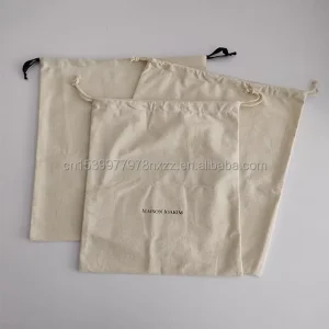 Organic Cotton Printed Muslin Canvas Drawstring Bag Custom Logo Large Nature Cotton Dust Packaging Bag for Handbag Shoe Dust Bag