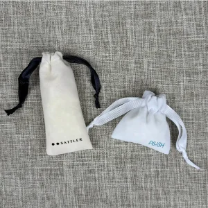Organic Cotton Velvet Jewelry Pouch Soft Small Calico Flannel Fabric Recyclable Drawstring Dust Bag for Gift