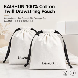 Organic Customized Logo Reusable Twill Cotton Pouch Clothing Shoes Dust Cotton Drawstring Bags