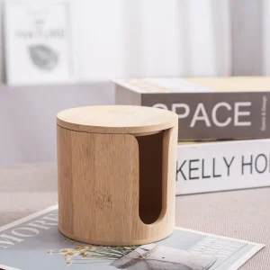 Organizer Bamboo Cylinder Storage Box Round Wooden Container for Makeup Remover Pads Swabs Tea & Coffee Filters for Food Storage