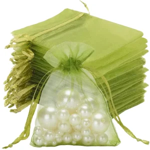 Organza Bags 4X6 Inches Drawstring Cosmetic Pouches Mesh Gift Bags Glossy Surface Wedding Party Favor Baby Shower