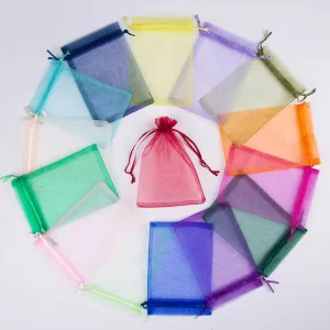 Organza Bags Stock Drawstring Mesh Pouches Jewelry Packaging Bags Solid Color Tulle Sacs Transparent Gift Drawstring Material