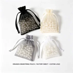 Organza Drawstring Favor Pouch Transparent Mesh Bag Custom Logo Bulk for Wedding Party Cosmetic Gift