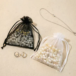 Organza Fabric Pearl Gauze Gift Pouch Gold Stamped Lettering Jewelry Packaging Pouch Bag for Incense Perfume Sachet