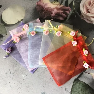 Organza Lavender Sachet Bags Gift Jewelry Packaging Transparent Purple Mesh Drawstring Bag