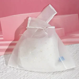 Organza Makeup Pouch Custom Fabric Soft Organza Handle Travel Beauty Gift Recyclable Cosmetic Bag