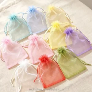 Organza Polyester Jewelry Storage Gift Bags Eco-Friendly Moisture Proof Screen Printed Drawstring Pouch Customized Color Logo