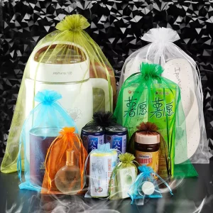 Organza Storage Gift Pouch Drawstring Bag Personalized Christmas Organza Mesh Drawstring Bags