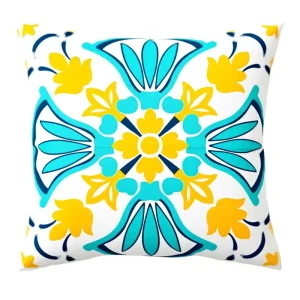 Outdoor Home Boho Polyester Cushion Covers 18×18 Set of 4 Fade Resistant Printed Blue Decor