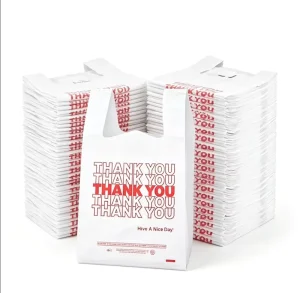 PE Plastic T-Shirt Thank You Smile Face Reusable Customizable Plastic Shopping Bags for Supermarket Use