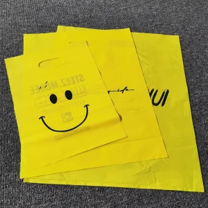 PE Recyclable Yellow Plastic Shopping Bags for Clothing Packing Recyclable Die Cut Shopping Bags