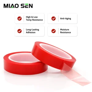 PET Double Sided Tape Strong High Temperature Resistant Silicone Low Noise Customized Thickness Red Film No Trace Bag Paper 50mm