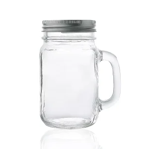 PLAIN Glass Taster Mason Jar with Handle Lid Drinking Jar Mug with Lid
