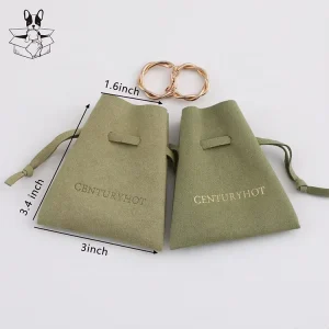 PUPPYSEW Green Microfiber Jewelry Bags Necklace Earrings Packaging Drawstring Bag Dust Bag With Logo Custom