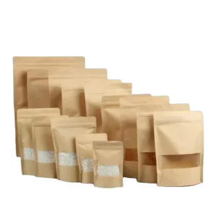 Packaging Biodegradable Kraft Paper Zip Lock Bag in Stock Kraft Paper Bag With Window for Food Kraft Paper Zipper Bag