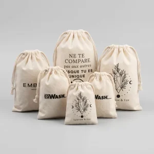 Packing Canvas Cotton Jewelry Pouch Drawstring Shoe Bag Soap Bag Custom Dust Bags Covers with Logo Print