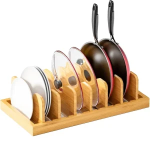 Pans Cutting Boards Baking Sheets Bamboo Pot Lid Organizer and Holder Portable Rust Resistant Cabinet Storage