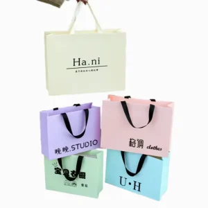 Paper Bag Custom Printed logo Luxury Clothing Shopping Paper Bags Boutique Recyclable Gift Bag With Ribbon Rope Handles
