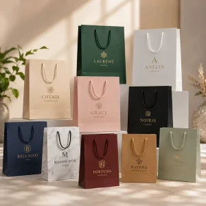 Paper Bags with Handles for Duty Free and Airport Retail Cardstock Custom Color Quality Control