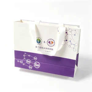Paper Gift BagPremium White Kraft Paper Bags Custom Printed Scientific Research Gift Carrier with Geometric Molecular Patterns