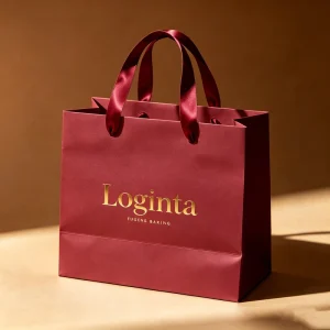 Paper Packaging Shopping Gift Bags with Handle, Black Matte Thick Paper Bag with Logo Print