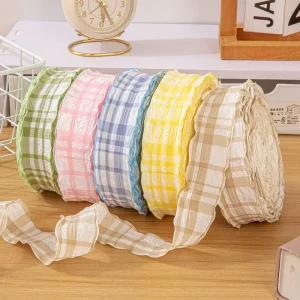 Pastel 4cm 50 Yards Organza Crinkled Plaid Ribbon Eco Friendly High Tenacity for Spring Party Decor Gift Packaging DIY