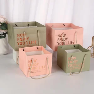 Pastel Color Copper Foil Text Paper Gift Bags Rope Handle Elegant Package for Holiday Candy Small Gift Storage