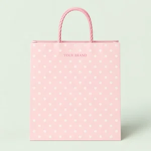Pastel Pink Polka Dot Custom Logo Paper Gift Bag with Twisted Rope Handles for Beauty Boutique Retail Packaging Bag