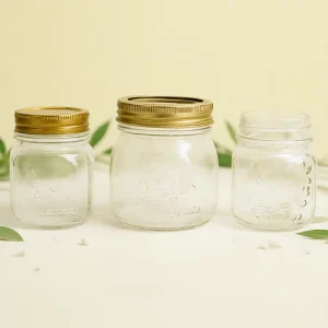 Pattern Embossed Glass Canning Mason Jars 4oz 12oz Wooden Lid Screw Top Lid Chocolate Flint Color