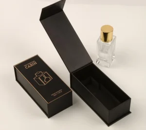 Perfume Packaging Rigid Box Magnetic Closure Black Matt Lamination Hot Stamping Logo with EVA Insert ODM OEM