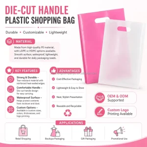 Personalized Brand Name Shopping Bag Custom Logo Printed Boutique Clothing Packing Die Cut Handle Plastic Bags